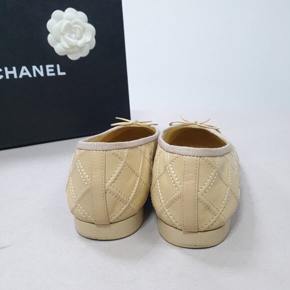 Chanel Lambskin Patent Double Stitched CC Cap Toe Ballerina Flats Sz.39.5 - Picture 3 of 7